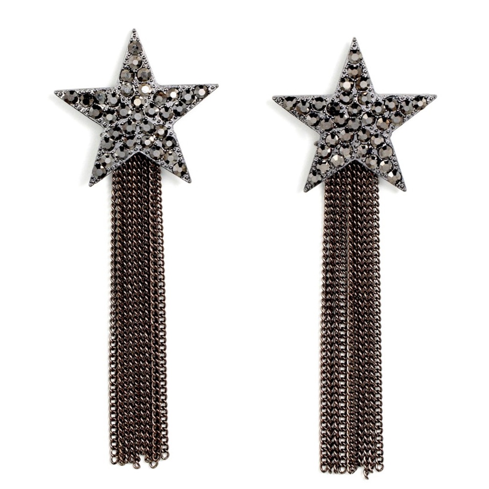 5 for 25 Black star fringe post earring hematite